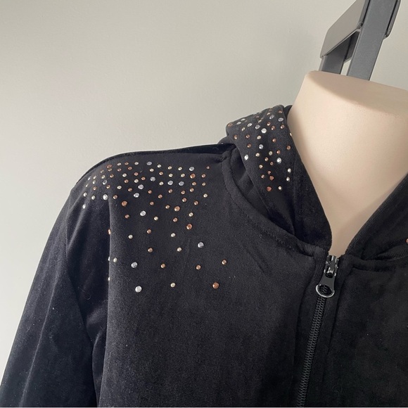Y2K Vintage Zoey & Beth Velvet Velour Zip Up Hoodie Rhinestones Embellished - Picture 9 of 12